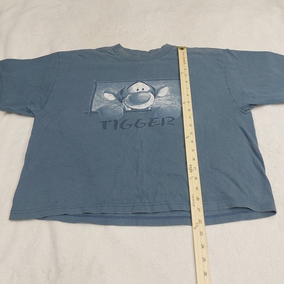 Vintage Jerry Leigh Disney Tigger Blue Graphic T-Shirt Size Large Boxy Crop-Top - Picture 4 of 7